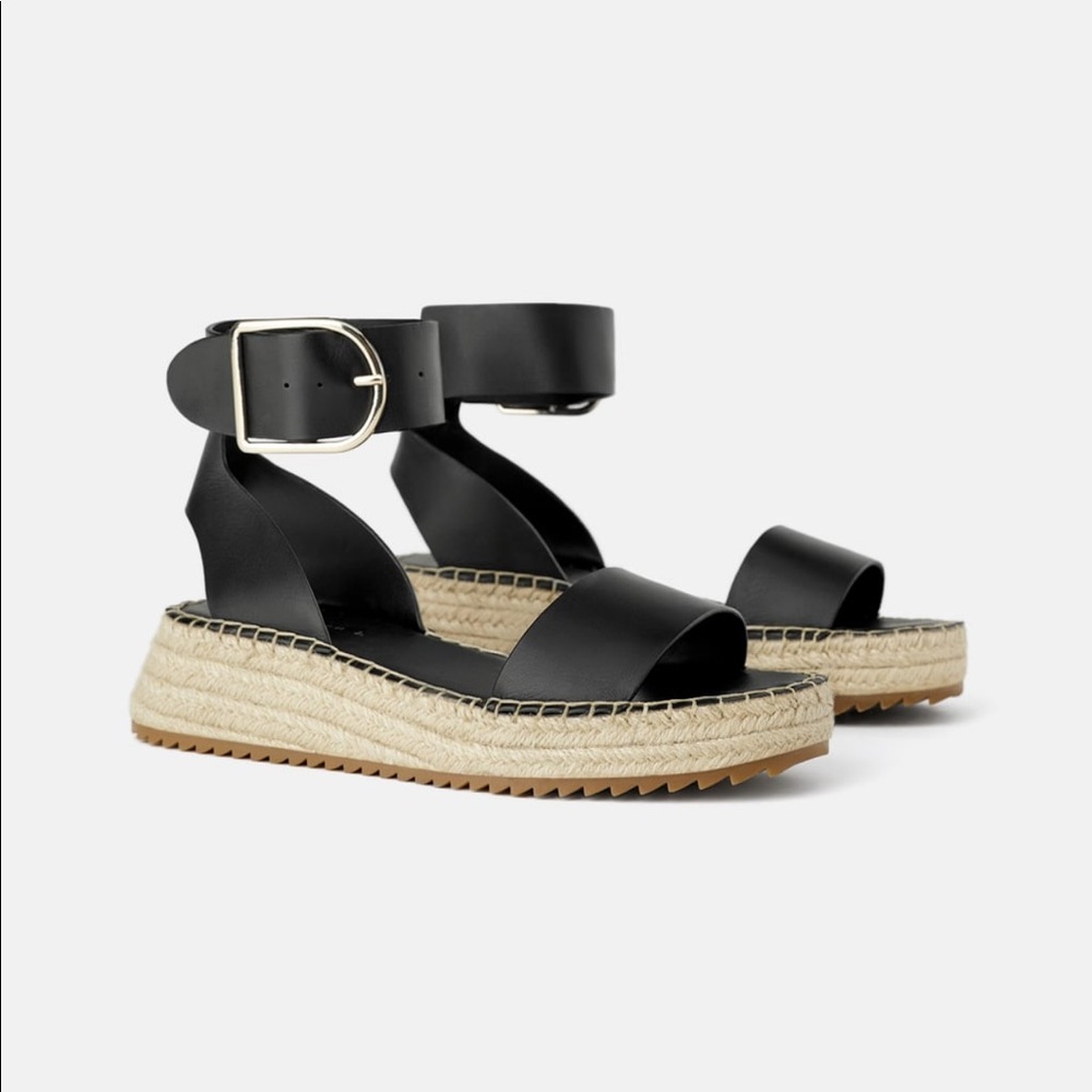 Zara Leather Mini Wedges with Ankle Strap